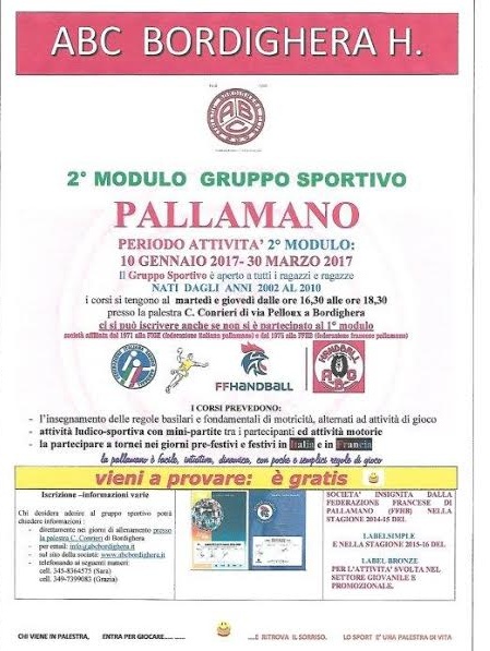 ABC BORDIGHERA – il 10 gennaio al via i corsi per gli atleti dal 2002 al 2010