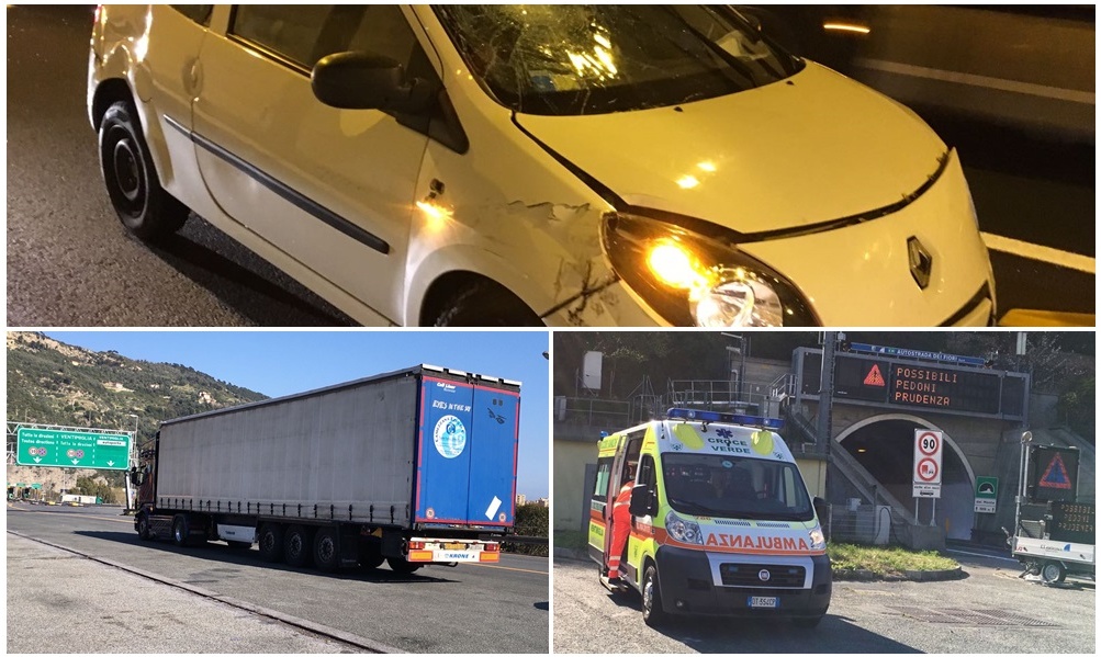 AUTO CARAMBOLA SULL’A10 E FINISCE CONTRO UN TIR/ FERITA UNA DONNA – LE FOTO