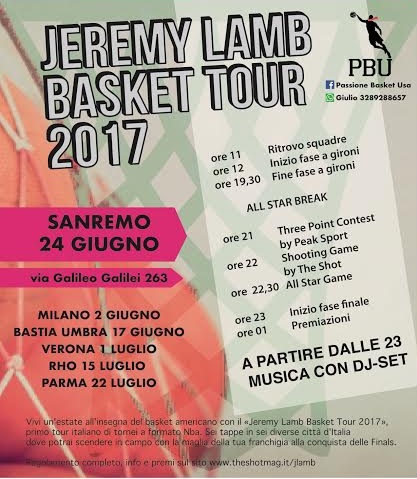 BASKET TRE CONTRO TRE A SANREMO – ULTIMI GIORNI PER ISCRIVERSI AL JEREMY LAMB BASKET TOUR DEL 24 GIUGNO