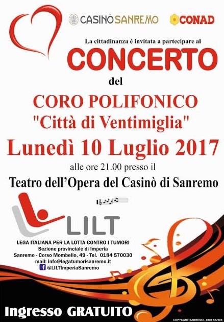Concerto del Coro Polifonico di Ventimiglia al casinò per la Lilt