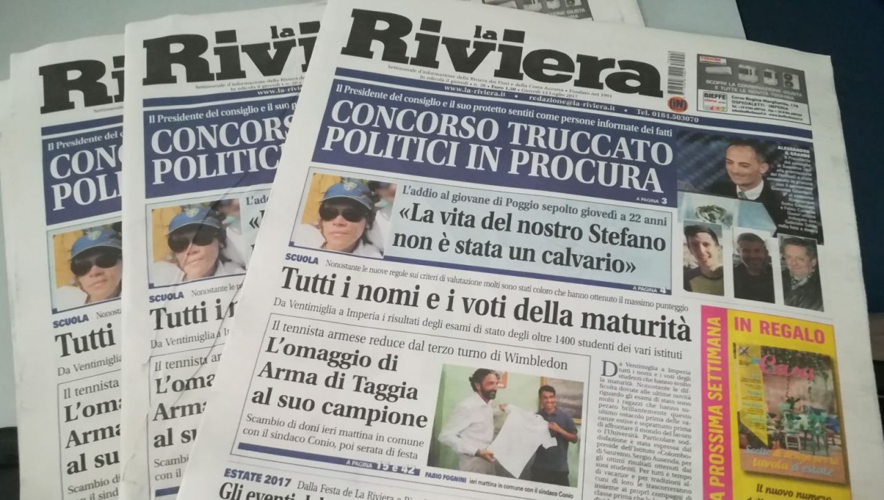 Ecco cosa trovate oggi in edicola sul settimanale “La Riviera”
