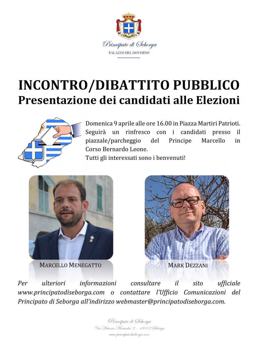 I candidati Principe Marcello Menegatto e Mark Dezzani incontrano i seborghini domenica prossima