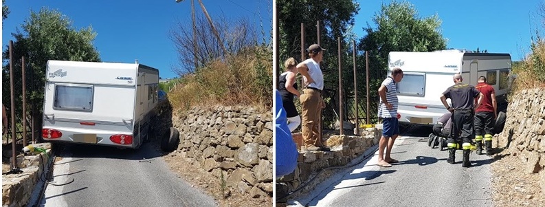 IL NAVIGATORE “BURLONE”  FA INCASTRARE UNA ROULOTTE IN VIA BONMOSCHETTO