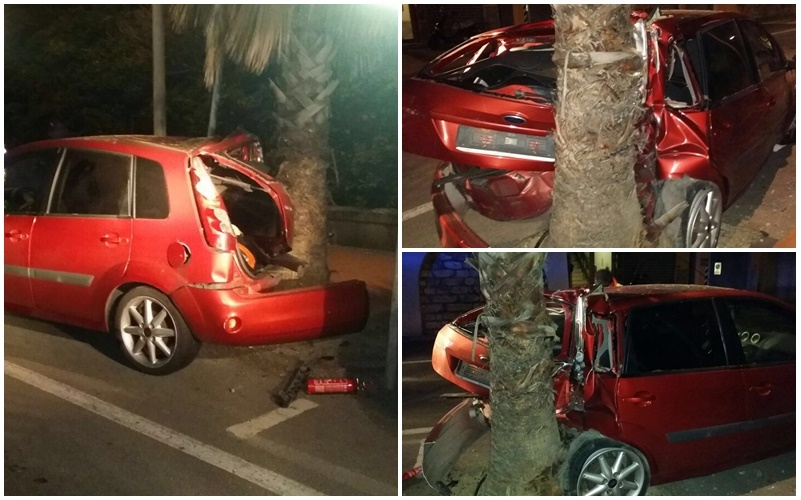 IMPERIA, PERDE CONTROLLO DELL’AUTO E SI SCHIANTA CONTRO LE PALME