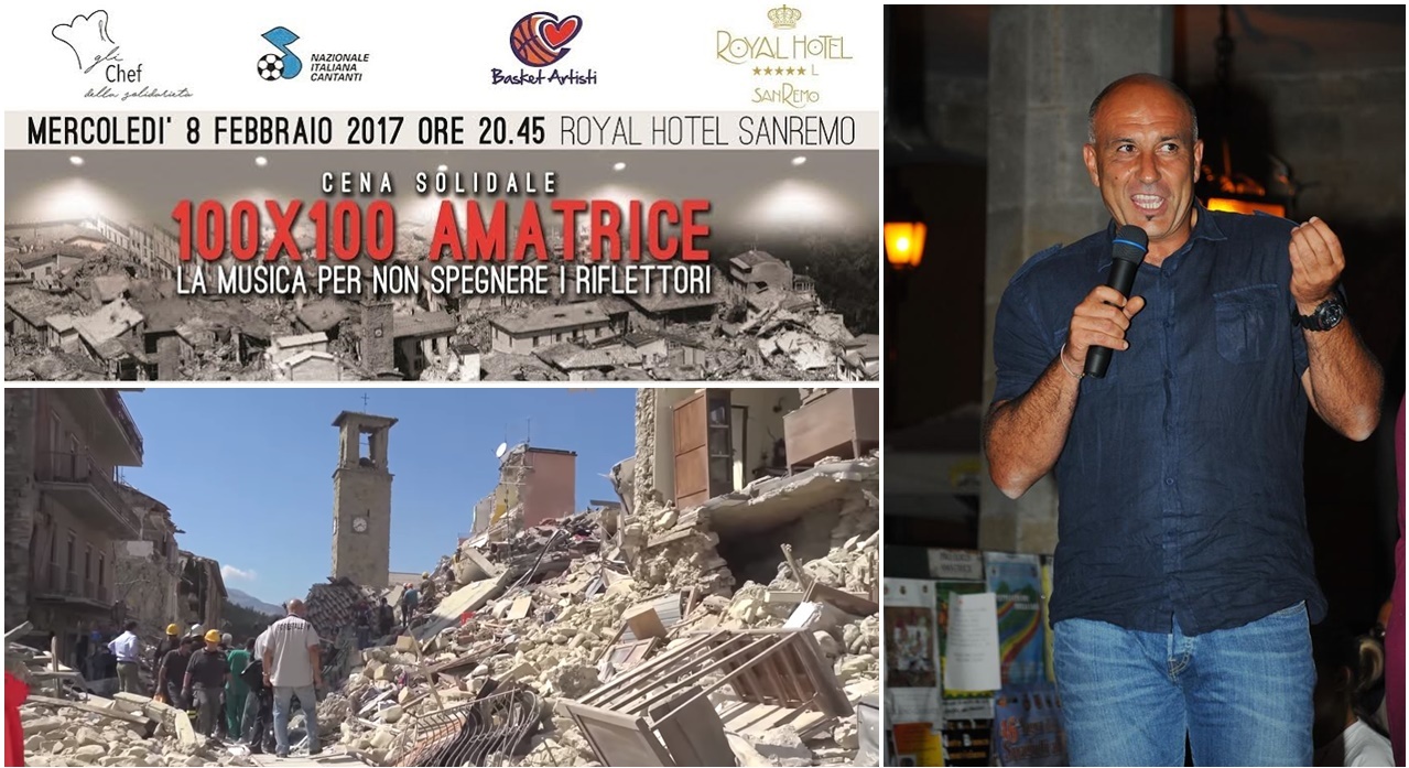 Il sindaco di Amatrice a Sanremo per la cena “charity” con la Nazionale Cantanti e Basketartisti