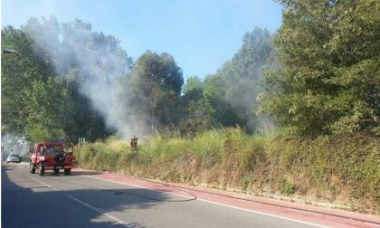 Incendio di sterpaglie all'oasi faunistica del Nervia a Camporosso