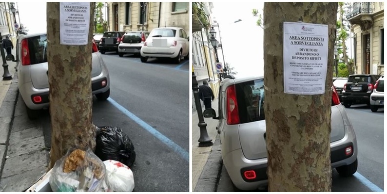 LASCIA SACCHETTI DELLA RUMENTA “IN BARBA” AL CARTELLO DI DIVIETO