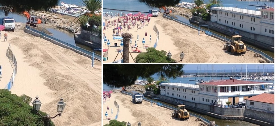 LAVORI  DI DRENAGGIO ALL’ARENELLA E  I BAGNANTI SI ABBRONZANO  A POCHI PASSI DALLA MELMA/ LA SEGNALAZIONE DI UN NOSTRO LETTORE