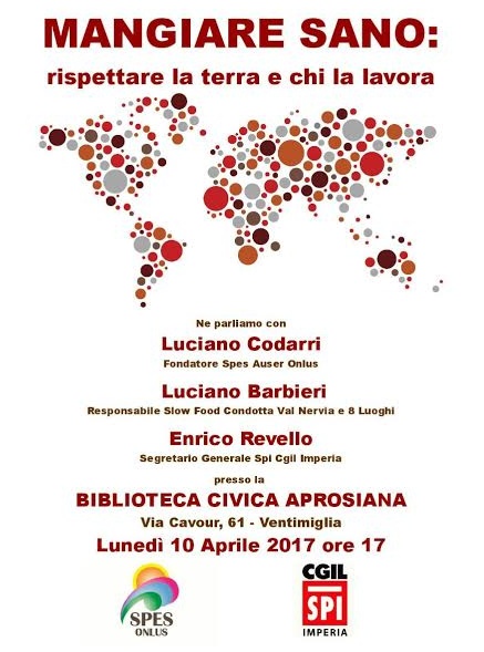 “Mangiare Sano” un incontro all’Aprosiana di Ventimiglia a cura di Spi-Cgil e Spes Auser