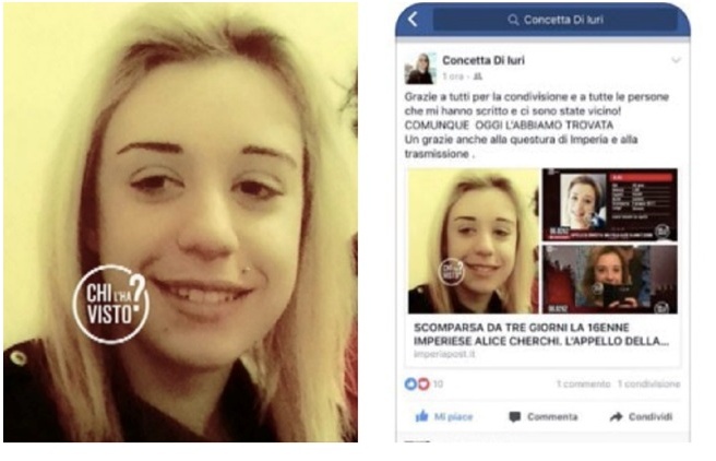 RITROVATA LA 16ENNE IMPERIESE ALICE C./ ECCO COSA E’ SUCCESSO
