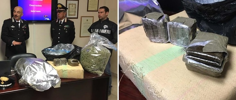 RUBA UN SUV:  I CARABINIERI BRACCANO UN 43ENNE  E GLI TROVANO 287 KG DI HASCISC E 73 DI MARIJUANA