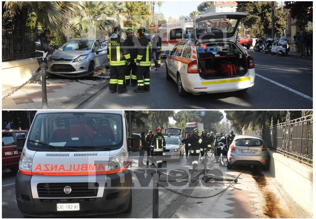 SANREMO: AUTO IMPAZZITA INVADE MARCIAPIEDE/ 27ENNE IN PREDA A MALORE RISCHIA LA STRAGE/ FOTO & VIDEO