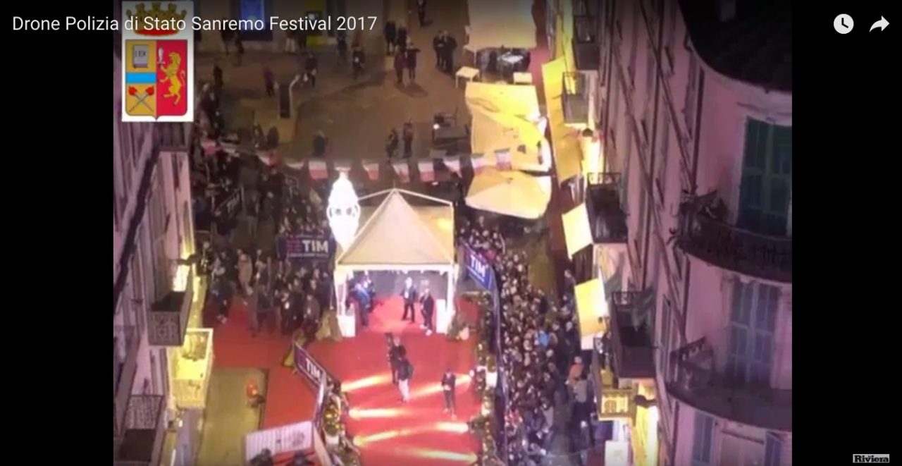 SANREMO: ECCO LE RIPRESE DEL DRONE DELLA POLIZIA DALL’ALTO SOPRA L’ARISTON/ VIDEO