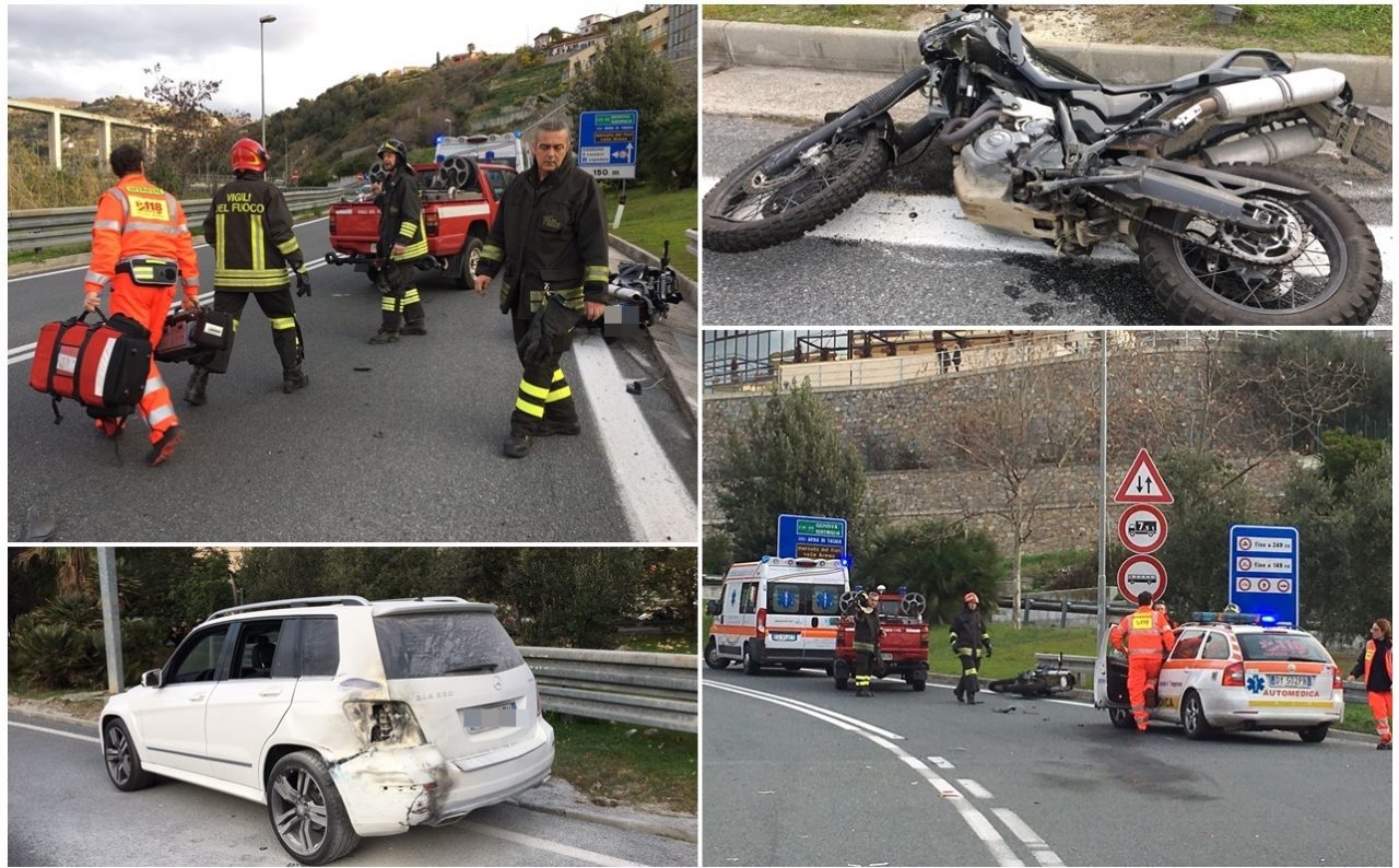 SCONTRO AUTO E MOTO ESPLODE SERBATOIO DI BENZINA/ PRINCIPIO DI INCENDIO DELLA MACCHINA