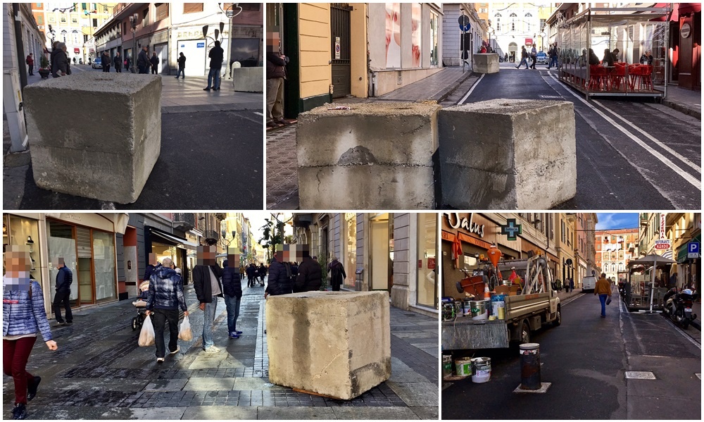 SICUREZZA “MADE IN SANREMO”: 5 BLOCCHI DI CEMENTO IN POCHI METRI… MA LE AUTO PASSANO LO STESSO/ VOGLIAMO PARLARNE?