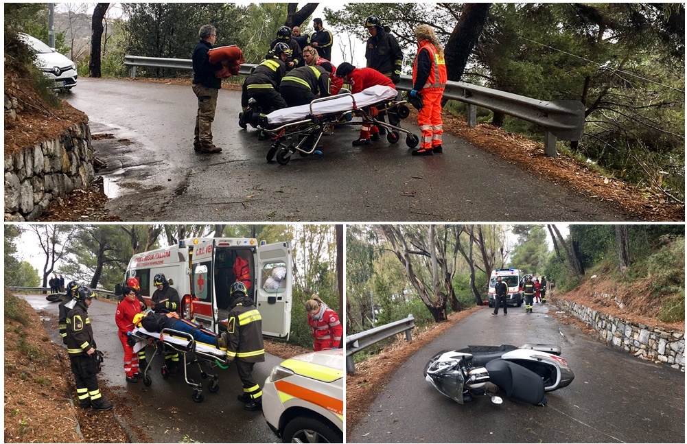 TRAGEDIA SFIORATA A VENTIMIGLIA: CADE IN SCOOTER E RISCHIA DI FINIRE IN DIRUPO/ FOTO E VIDEO