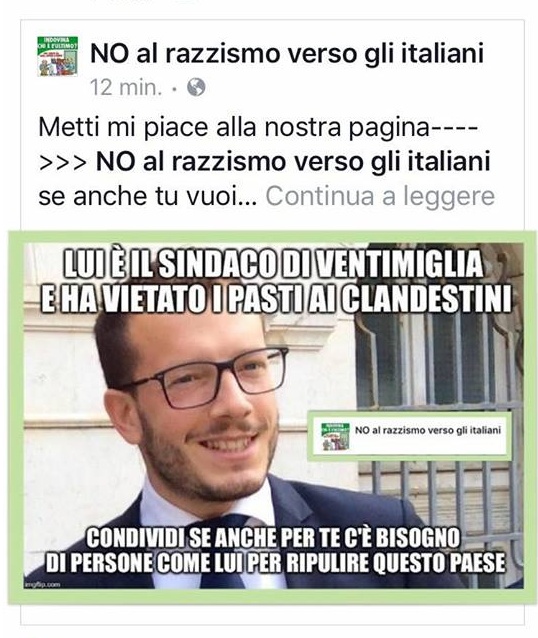 VENTIMIGLIA: SINDACO ACCUSATO DI “VIETARE LA CARITA'” TESTIMONIAL DEL GRUPPO CONTRO IL RAZZISMO AGLI ITALIANI