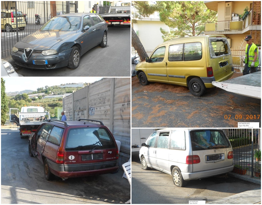 Veicoli abbandonati: rimossi dalla polizia municipale 8 auto, 4 moto e 1 autocarro