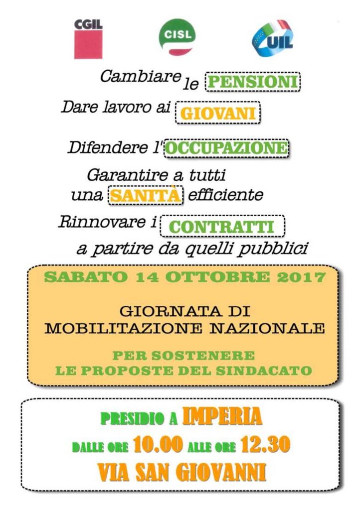 Pensioni, contratti, occupazione e sanità: mobilitazione nazionale dei sindacati anche a Imperia