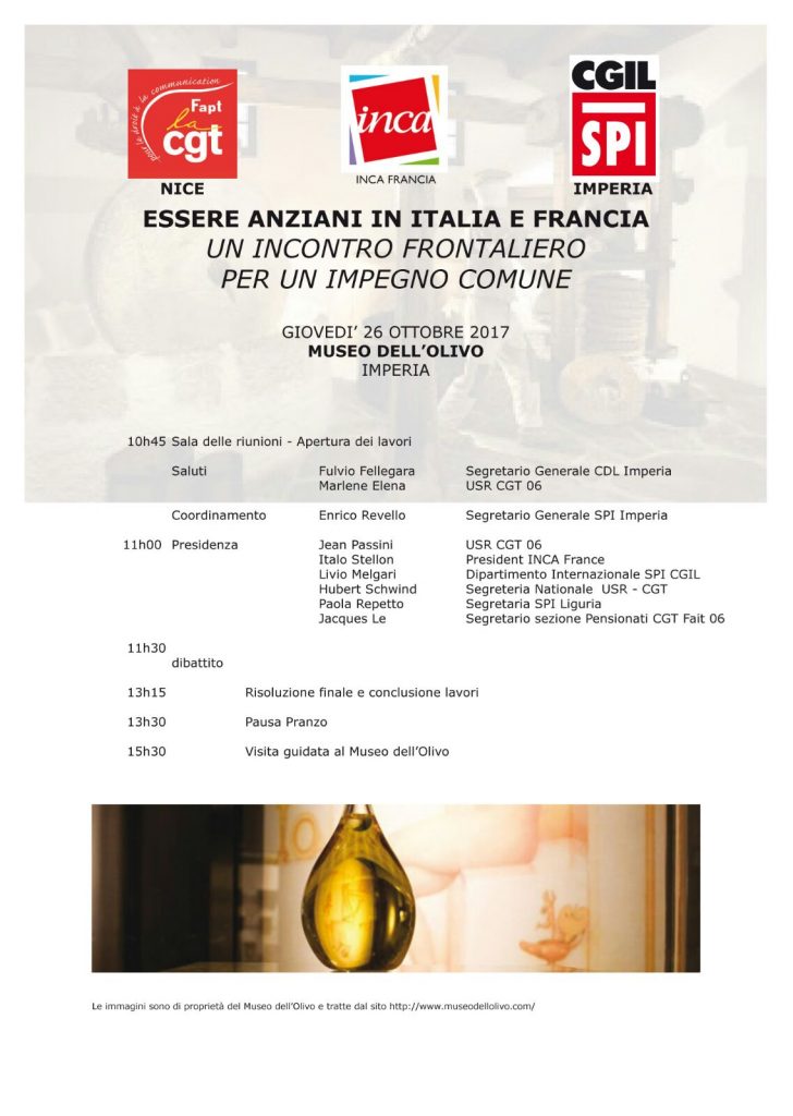 Essere anziani in Italia e Francia: un incontro di Spi Cgil e sindacati d’oltralpe a Imperia