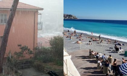 Clima beffardo: Imperia sommersa dalla grandine mentre a Nizza si va al mare