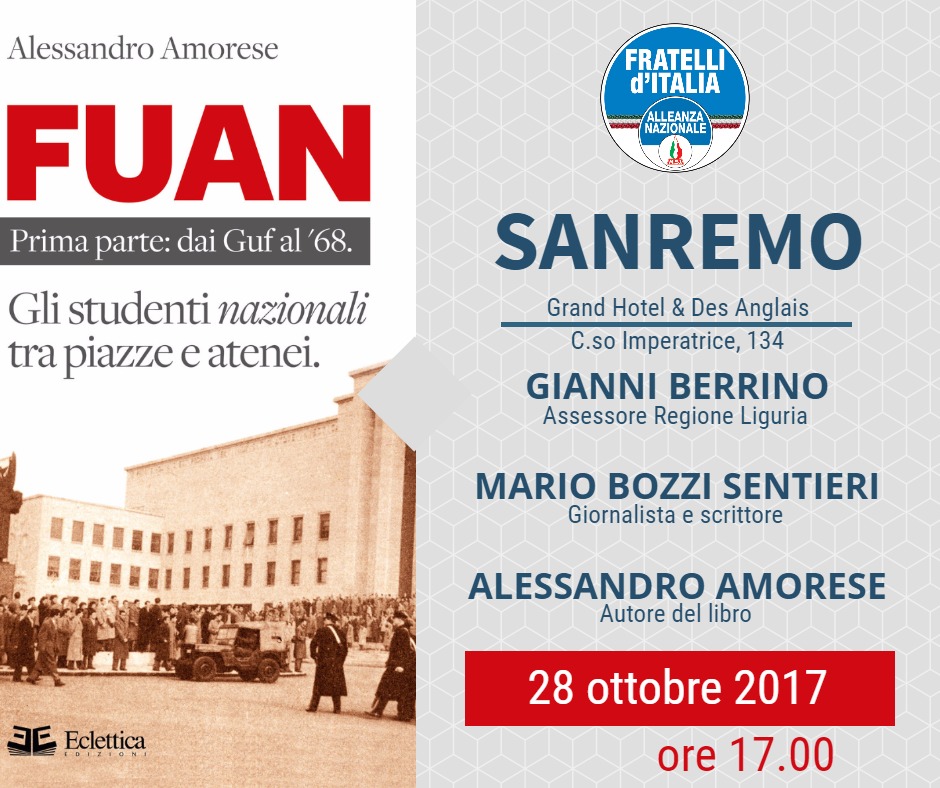 Sabato la presentazione dell’ultimo libro di Amorese, Fuan