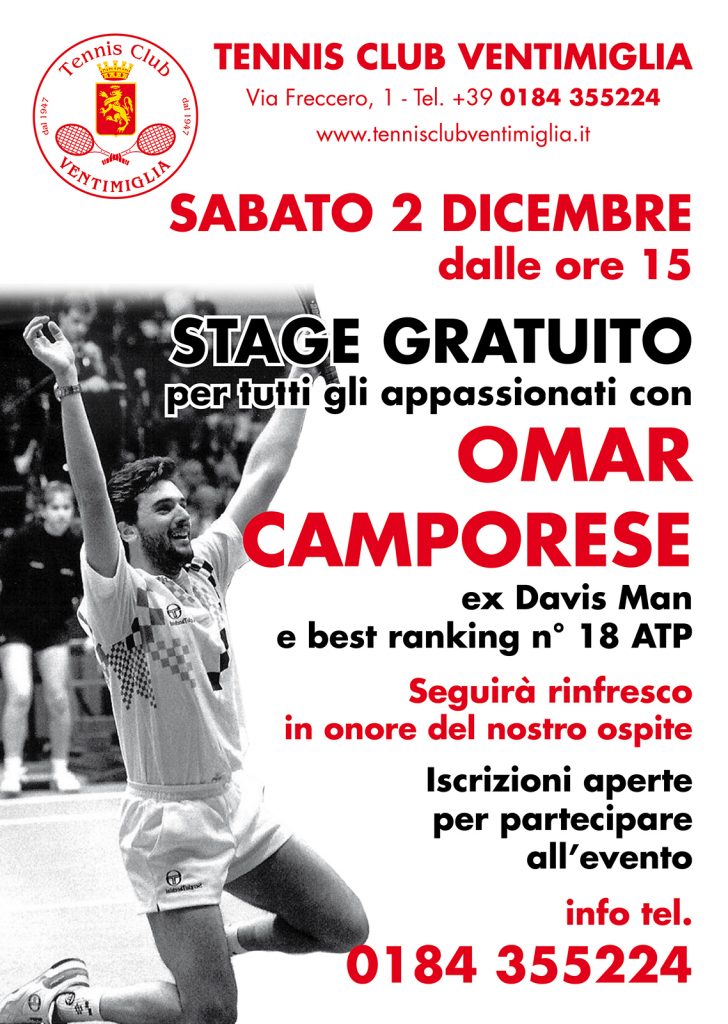 Stage gratuito con Omar Camporese al Tennis Club di Ventimiglia