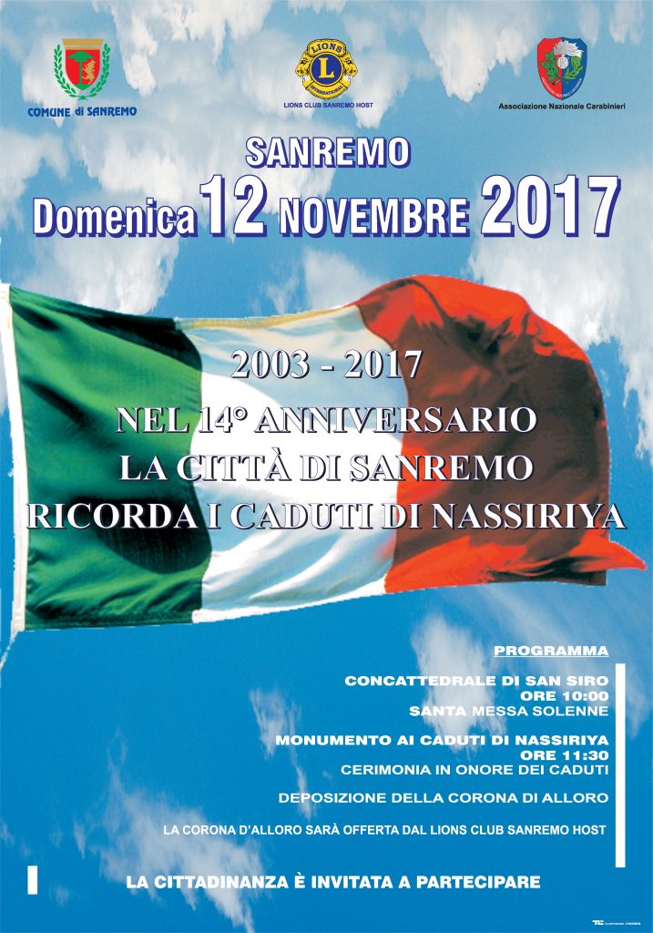 Cerimonia in memoria dei caduti a Nassiriya a Sanremo