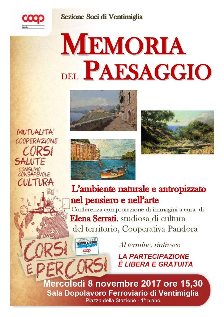 Memoria del Paesaggio, conferenza mercoledì 8 novembre a Ventimiglia