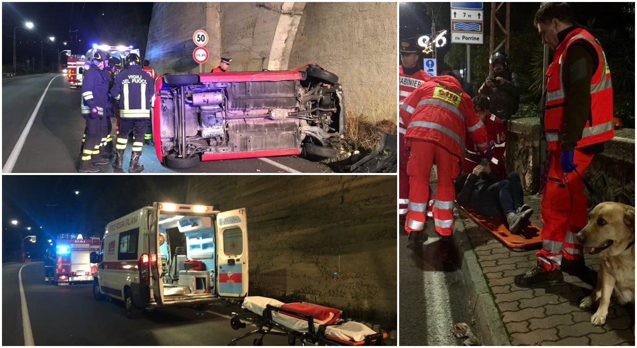 Auto si cappotta a Ospedaletti. Soccorsa una donna e il suo Labrador