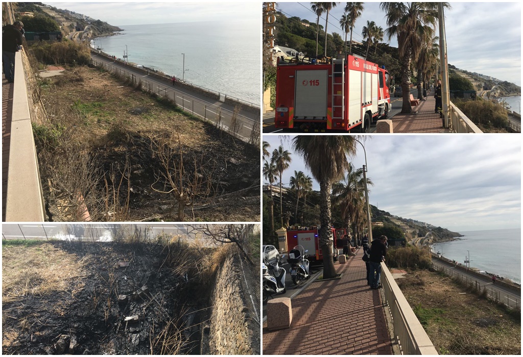 Incendio di sterpaglie sull’Aurelia di levante
