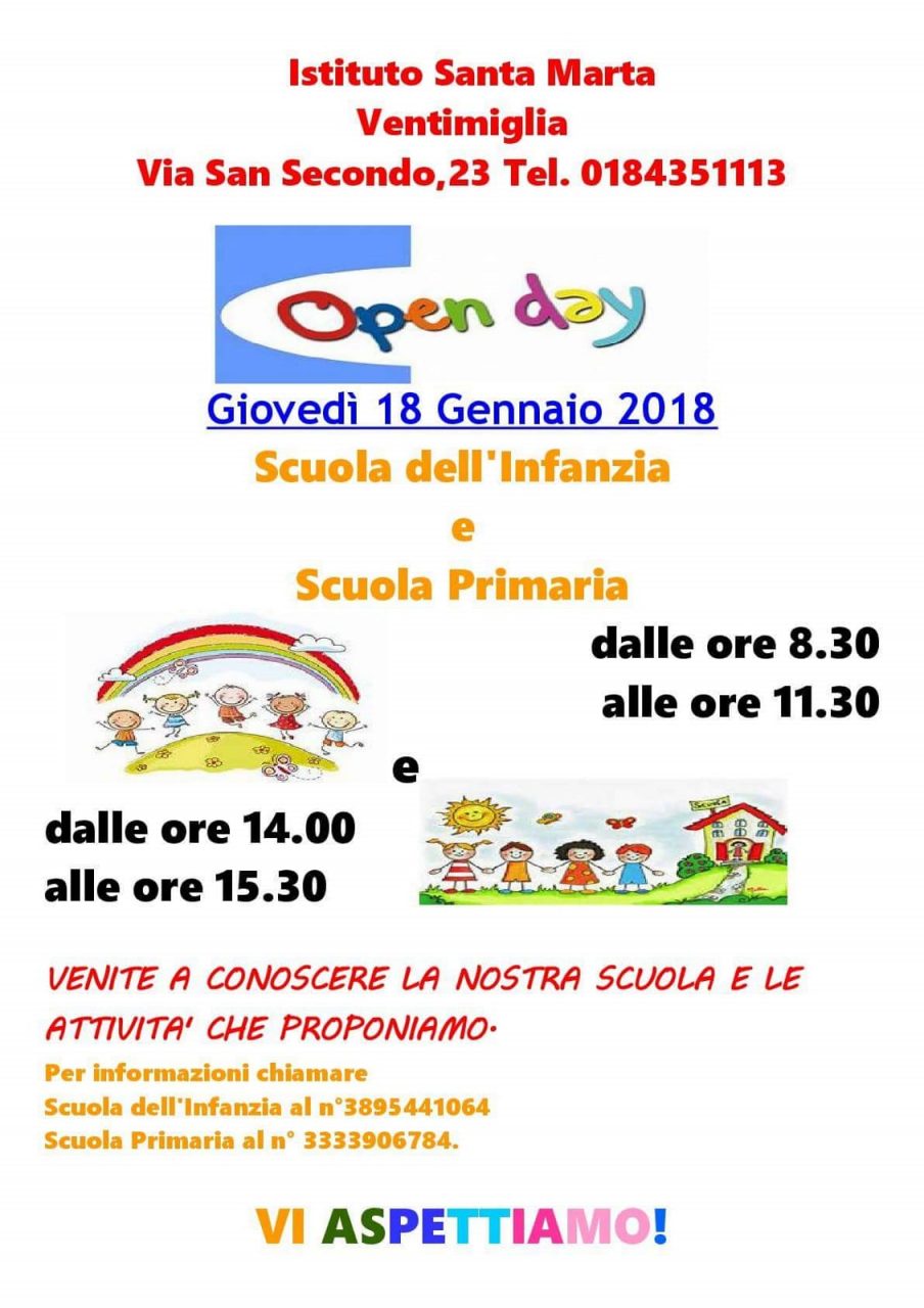 Open day alla scuola infanzia e primaria Santa Marta di Ventimiglia