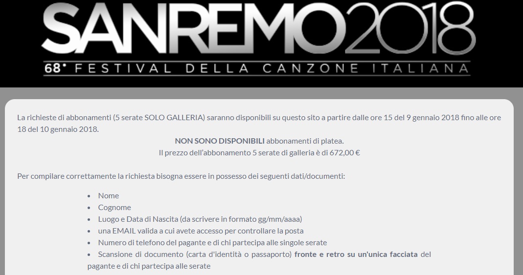 Festival di Sanremo, oggi pomeriggio apre la corsa ai biglietti