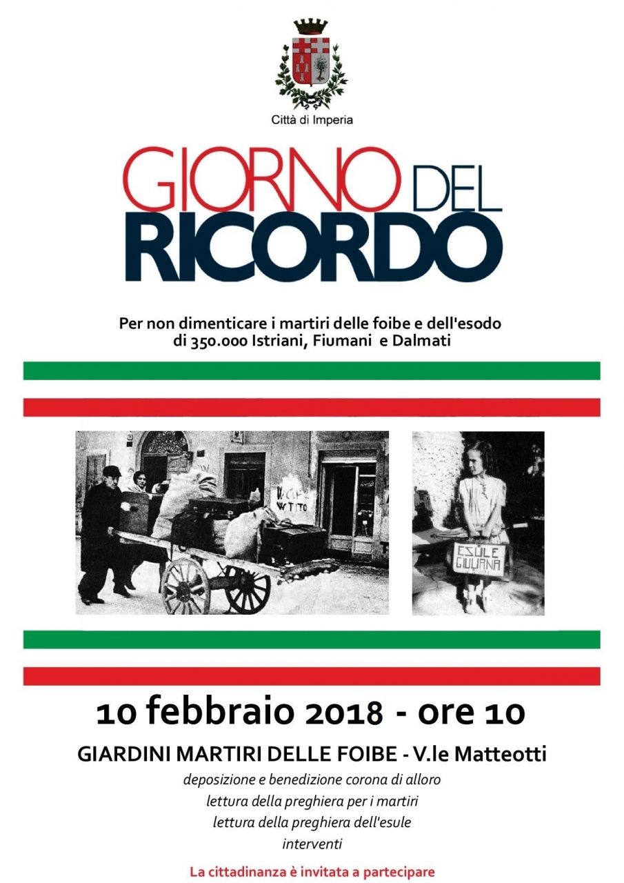 Sabato Imperia ricorderà le vittime delle Foibe