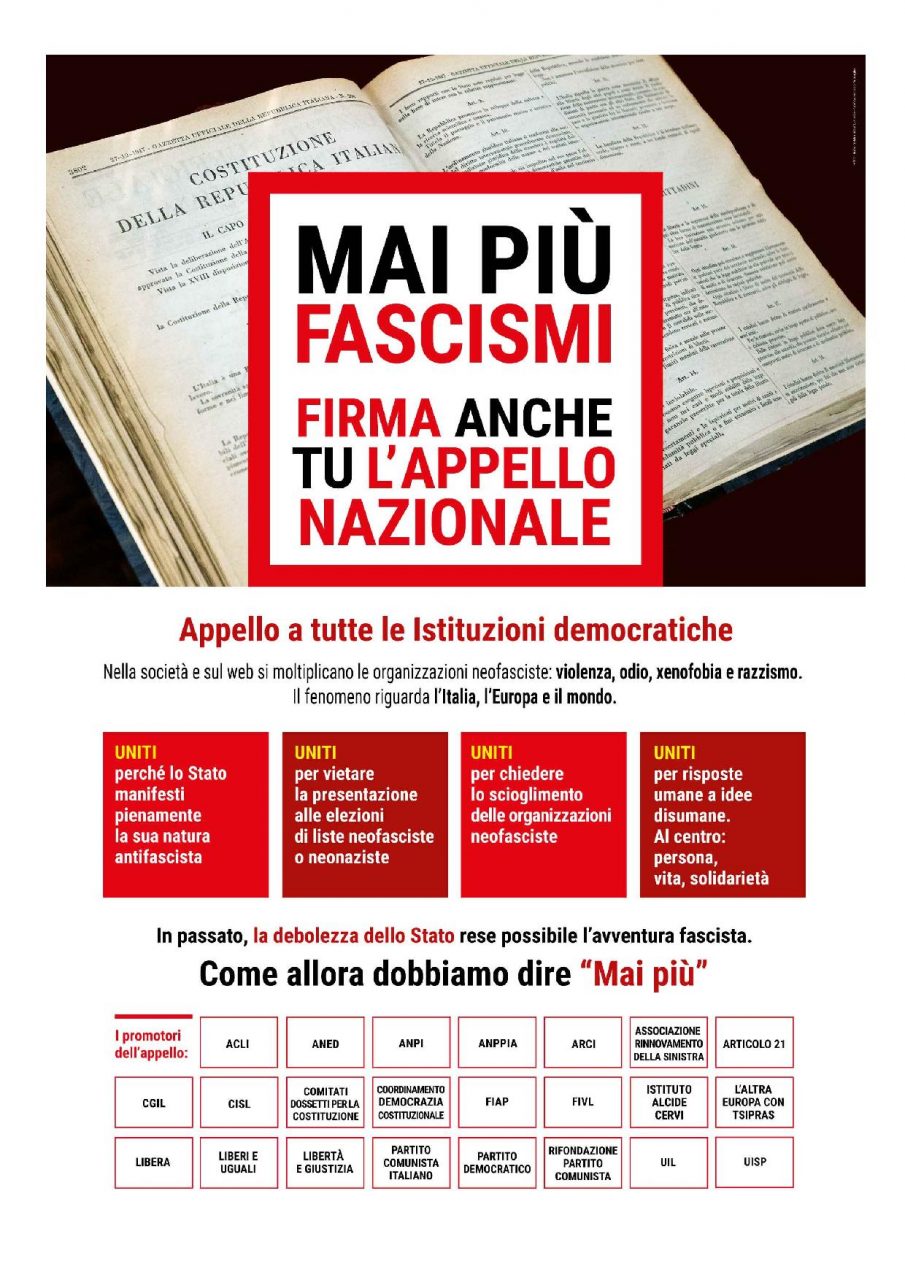 Mai più fascismi, sabato il presidio Cgil a Sanremo