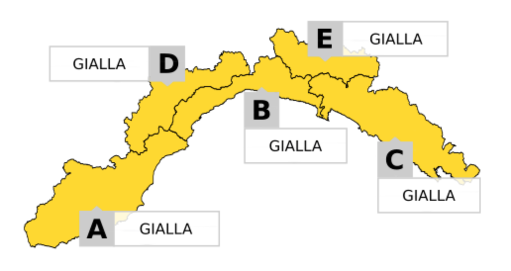 Allerta gialla per pioggia,  neve e vento  in Liguria