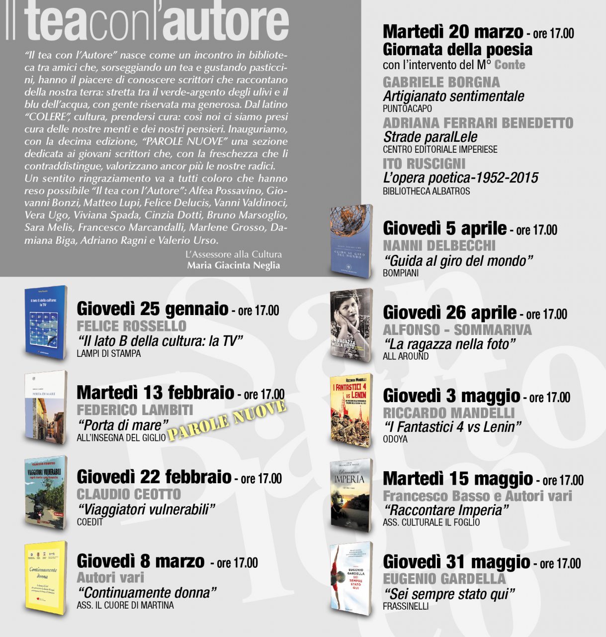 Tea con l’Autore torna martedì con la Giornata della poesia