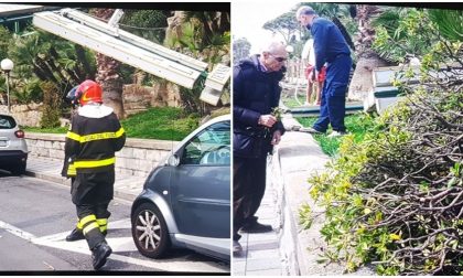 Tragedia evitata in Corso Imperatrice per il crollo di un'insegna