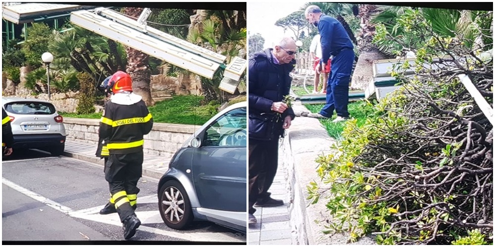 Tragedia evitata in Corso Imperatrice per il crollo di un’insegna