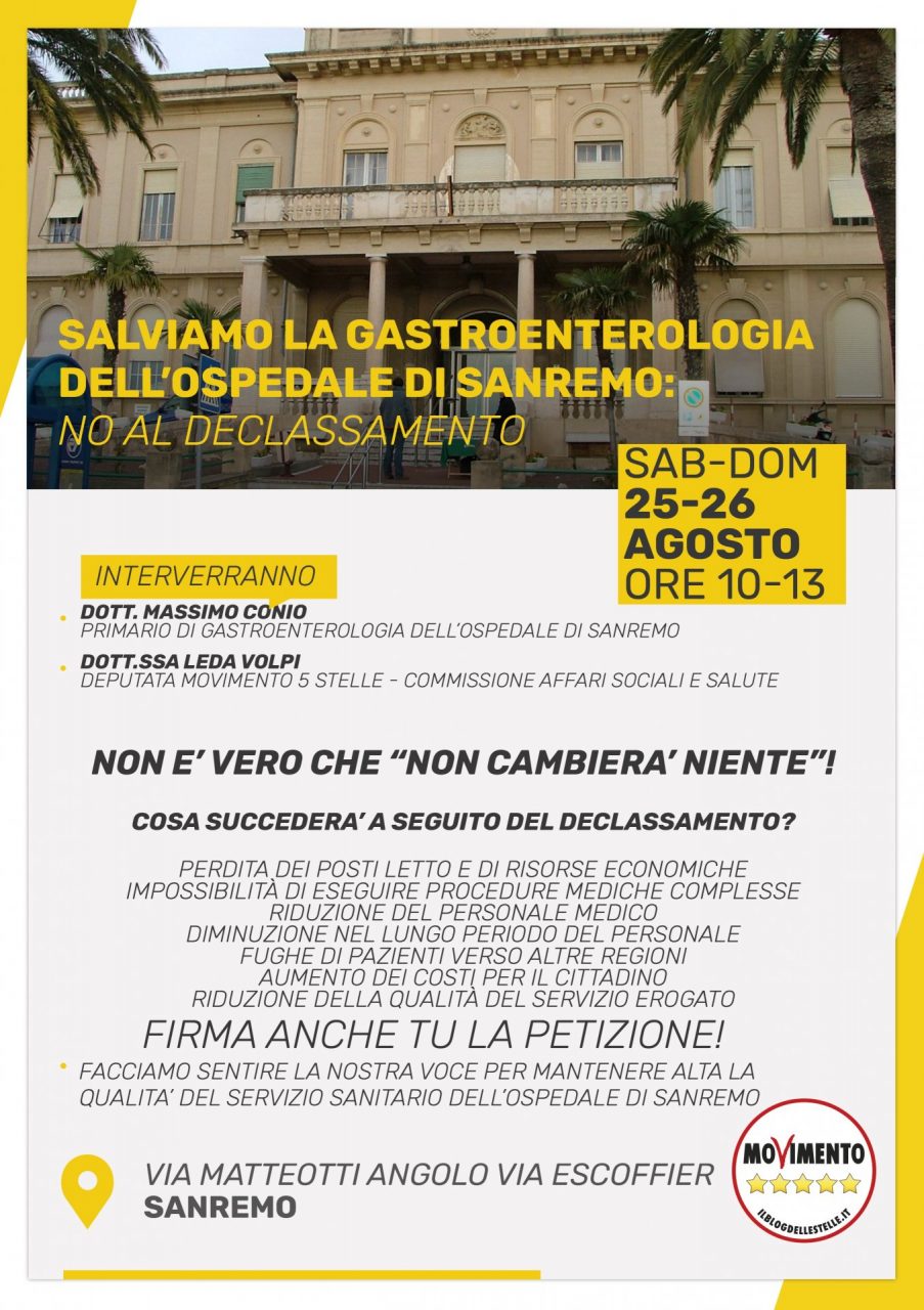 Raccolta firme per salvare la S.C di Gastroenterologia di Sanremo