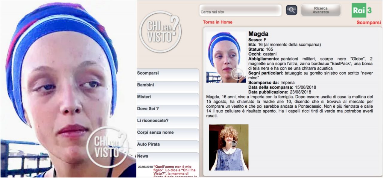 Trovata a Genova Magda la 16enne scomparsa da Imperia