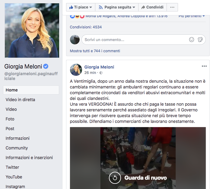 Il mercato del venerdì finisce sul profilo Facebook di Giorgia Meloni