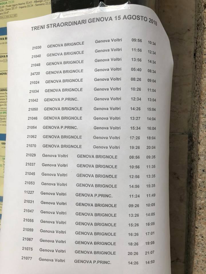 Crollo del ponte: un treno ogni 15 minuti nel nodo genovese