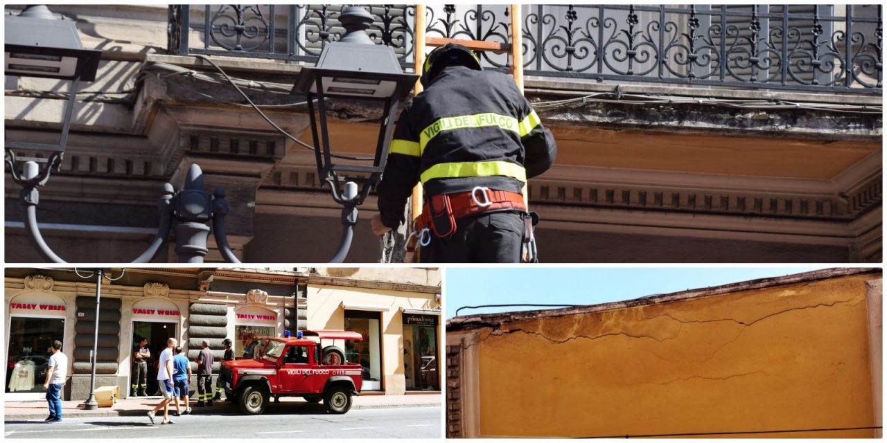 Crolla parte di un cornicione, sfiorato passante a Ventimiglia