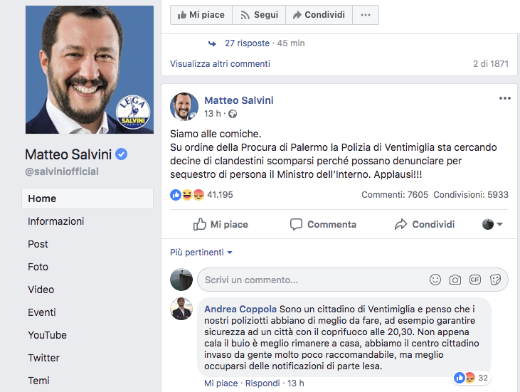 Polizia a “caccia” dei Diciotti, Salvini “Siamo alle comiche”