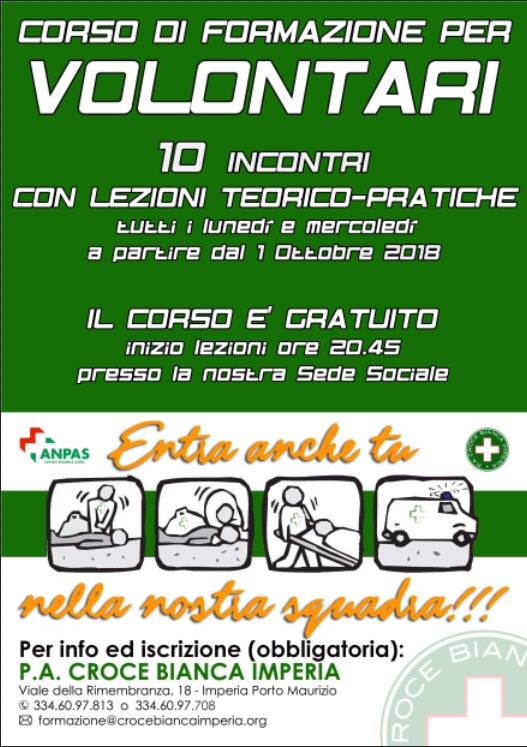 Al via il corso per volontari Croce Bianca di Imperia