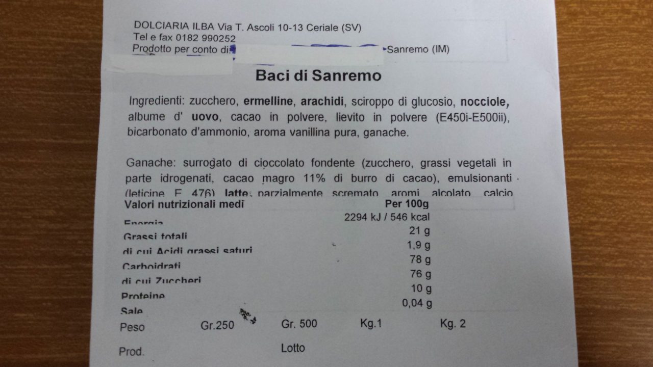 Baci di Sanremo – Le spiegazioni dell’errore e le scuse dell’azienda di Ceriale