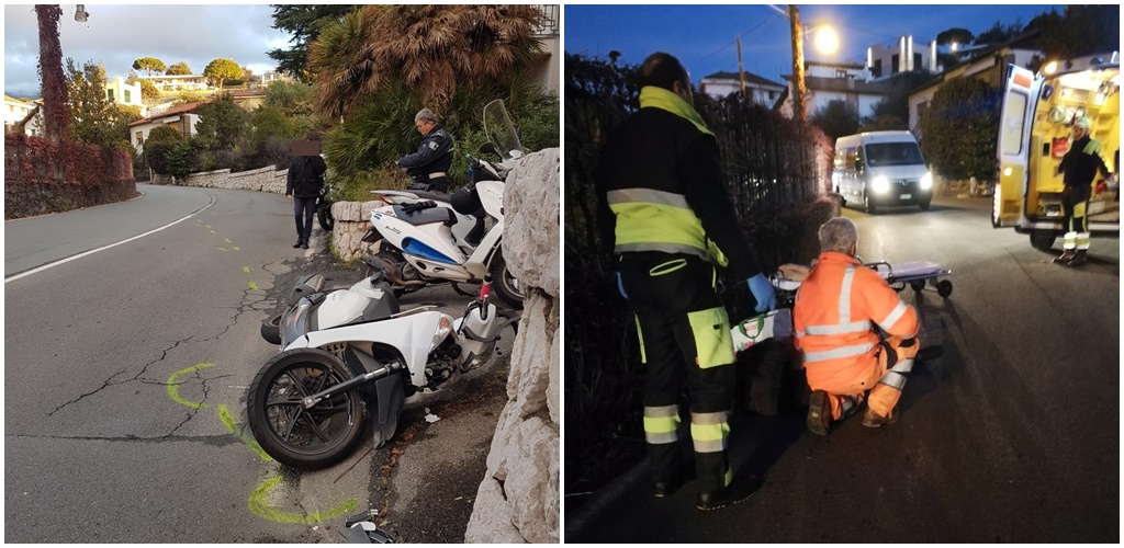 Anziana investita da scooter che poi si schianta contro un muro