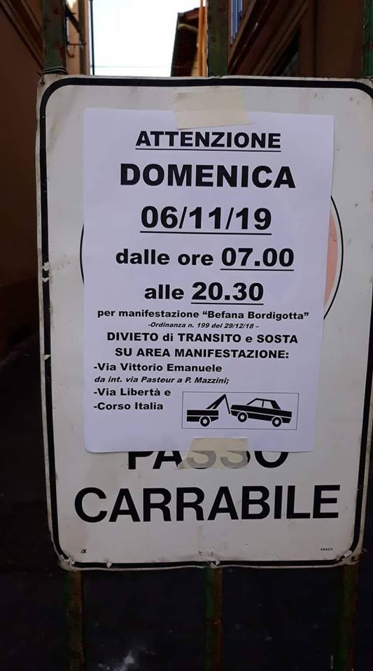 Bordighera: la data è sbagliata, divieto di sosta al 6/11/2019