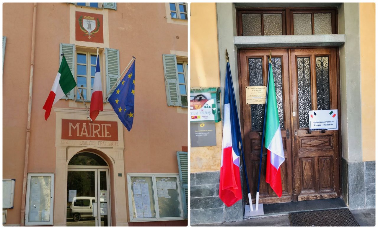 Sindaci francesi della val Roya espongono tricolore italiano